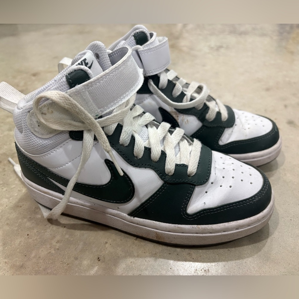 Nike Kids High-Top Sneakers - White and Dark Green